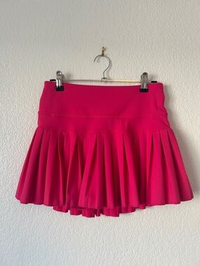 Bright Pink Pleated Skater Skirt with Wide Waistband